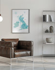 Poster - Aquamarine watercolor map of the United Kingdom