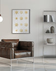 Plakat - Twelve geometric snowflakes in gold