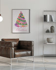 Poster - Floral Christmas tree in pink