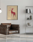 Poster - Stylized retro deer red/tan