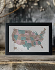 Plakat - Pink and teal watercolor map of the US