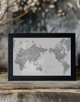 Plakat - Pacific centered world map in gray watercolor