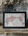 Plakat - Pacific centered world map in dusty pink