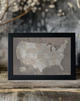 Poster - Highly detailed map of the United States, dark taupe