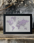 Plakat - Watercolor world map with cities, Tanya
