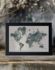 Plakat - Watercolor world map with cities, Makoa