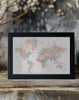 Plakat - Pastel watercolor world map with cities, Anjah