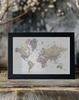 Plakat - Watercolor world map with cities, Gouri