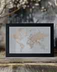 Plakat - Rustic world map with cities, Renisha