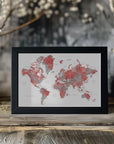 Plakat - Red world map with cities, Lyssah
