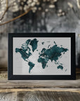 Poster - Dark teal world map with cities, Makani