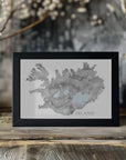 Plakat - Ísland - Iceland blank map in gray watercolor