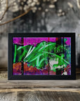 Plakat - Collage green grass and pink