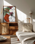Plakat - Floral Stocking Happy holidays in white