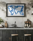 Plakat - Blue strokes world map