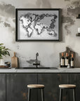Poster - Gray strokes world map