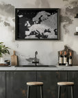 Plakat - Black and grey detailed map of Europe