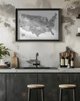 Poster - Gray watercolor map of the US