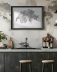 Poster - Gray watercolor map of Switzerland
