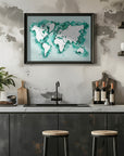 Poster - Teal strokes world map