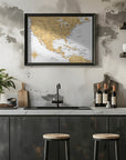 Plakat - Golden map of USA and Mexico