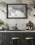 Plakat - Pacific centered world map in gray watercolor