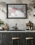 Plakat - Pacific centered world map in dusty pink