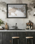 Poster - Pacific centered world map in taupe