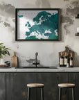 Plakat - Teal detailed map of Europe