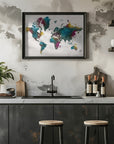 Plakat - Watercolor world map with cities, Charleena
