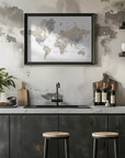 Plakat - Watercolor world map with cities, Gouri