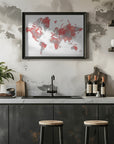 Plakat - Red world map with cities, Lyssah