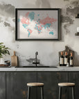 Plakat - Watercolor world map with cities, Charlotte