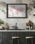 Plakat - Pink watercolor world map with cities, Alheli