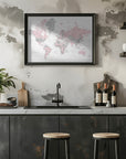 Plakat - Watercolor world map with cities, Xenia