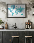 Plakat - Watercolor world map with cities, Uzziel