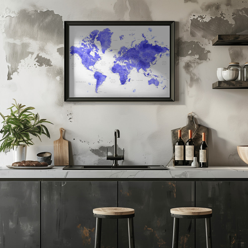 Watercolor world map with cities, Uyen – Admen.dk