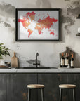 Plakat - Watercolor world map with cities, Keats