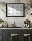 Plakat - Twelve geometric snowflakes in gray