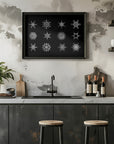 Poster - Twelve geometric snowflakes in black