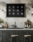 Plakat - Twelve geometric snowflakes in black