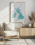 Poster - Aquamarine watercolor map of the United Kingdom