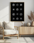Plakat - Twelve geometric snowflakes in black