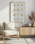 Plakat - Twelve geometric snowflakes in gold