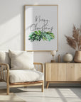 Plakat - Watercolor greenery Merry Christmas
