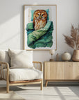 Plakat - Animal Watercolor Art Bird Sleeping Owl - Justyna Jaszke