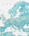 Plakat - Aquamarine detailed map of Europe