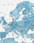 Poster - Blue detailed map of Europe