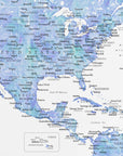 Poster - Blue map of the USA and the Caribbean sea