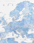 Plakat - Light blue watercolor detailed map of Europe